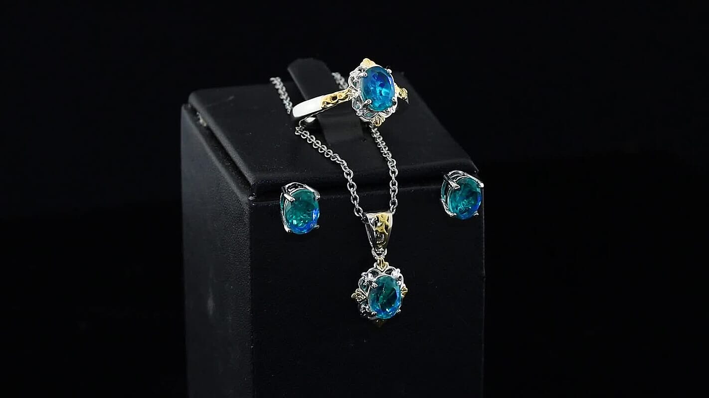 EverTrue Peacock Quartz Vintage Royal Bloom Earrings, Ring (Size 5), Pendant in Platinum Bond with Stainless Steel Necklace (20 Inches) 5.40 ctw 4487279