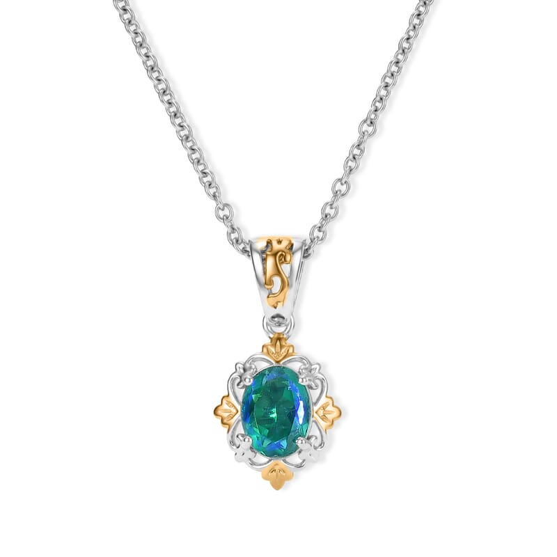 EverTrue Peacock Quartz (Triplet) 5.40 ctw Vintage Royal Bloom Earrings in Platinum Bond with Stainless Steel Necklace (20 Inches)