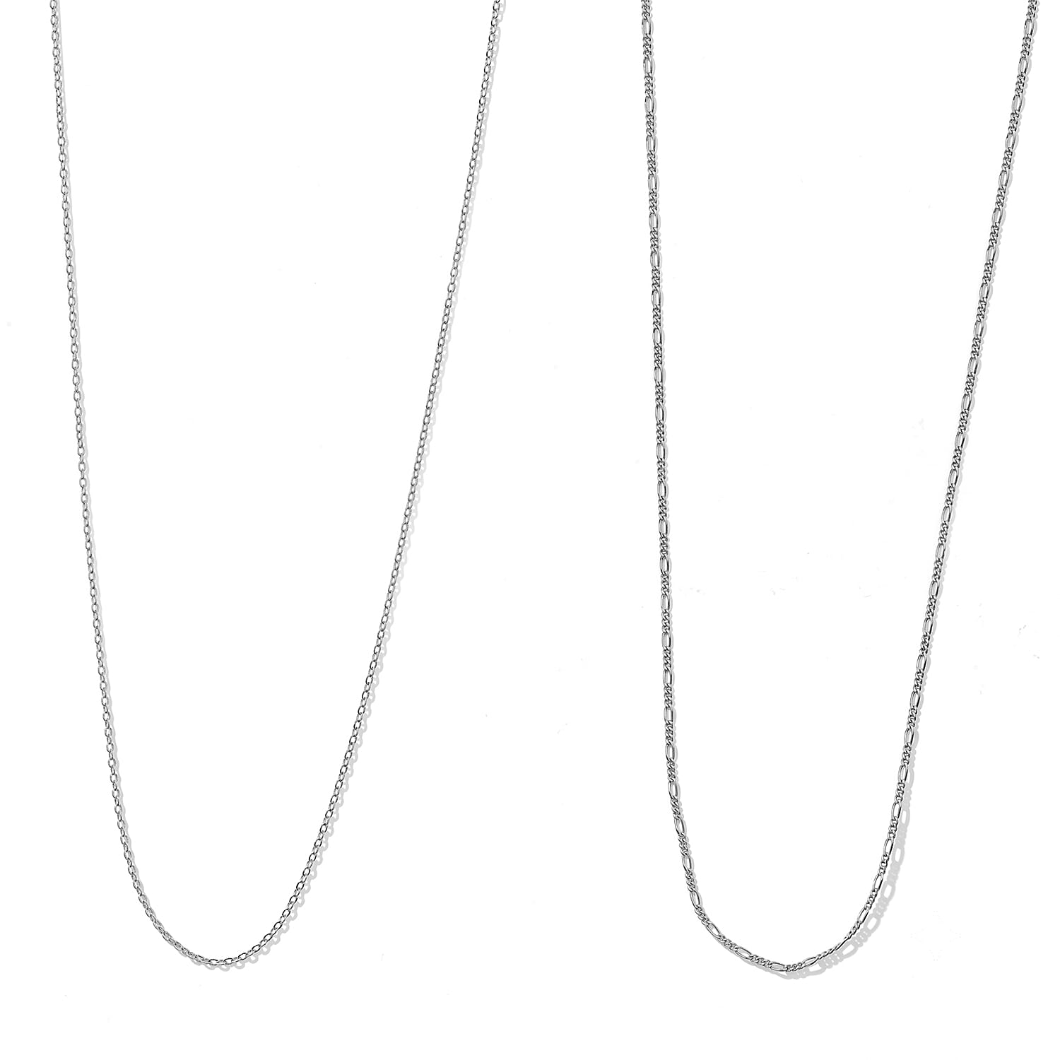 Italian Set of 2 Necklace in Rhodium Over Sterling Silver 2.10 Grams 18 Inches