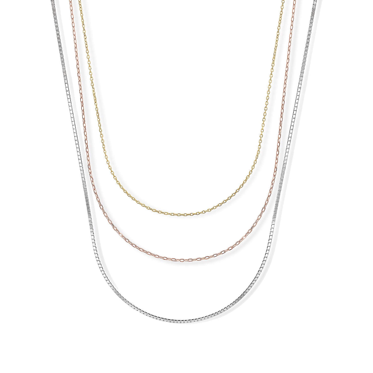 Set of 3 Necklace in 14K YRG and Rhodium Over Sterling Silver 3.40 Grams 18 Inches
