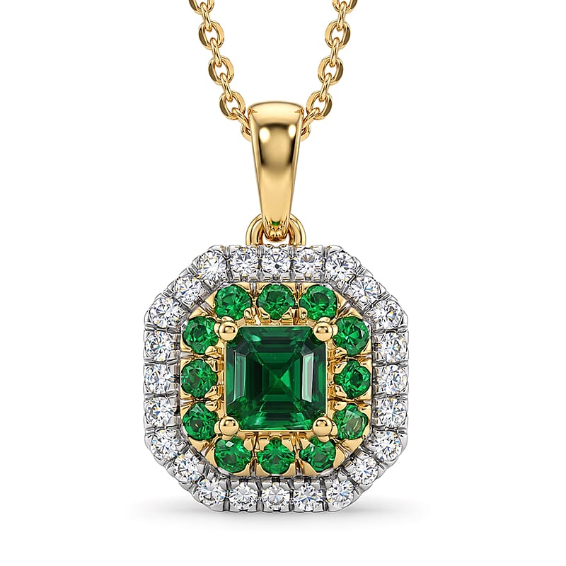 D'Joy AAA Tsavorite Garnet and Moissanite 0.80 ctw Pendant Necklace in 18K Vermeil Yellow Gold Over Sterling Silver 20 Inches