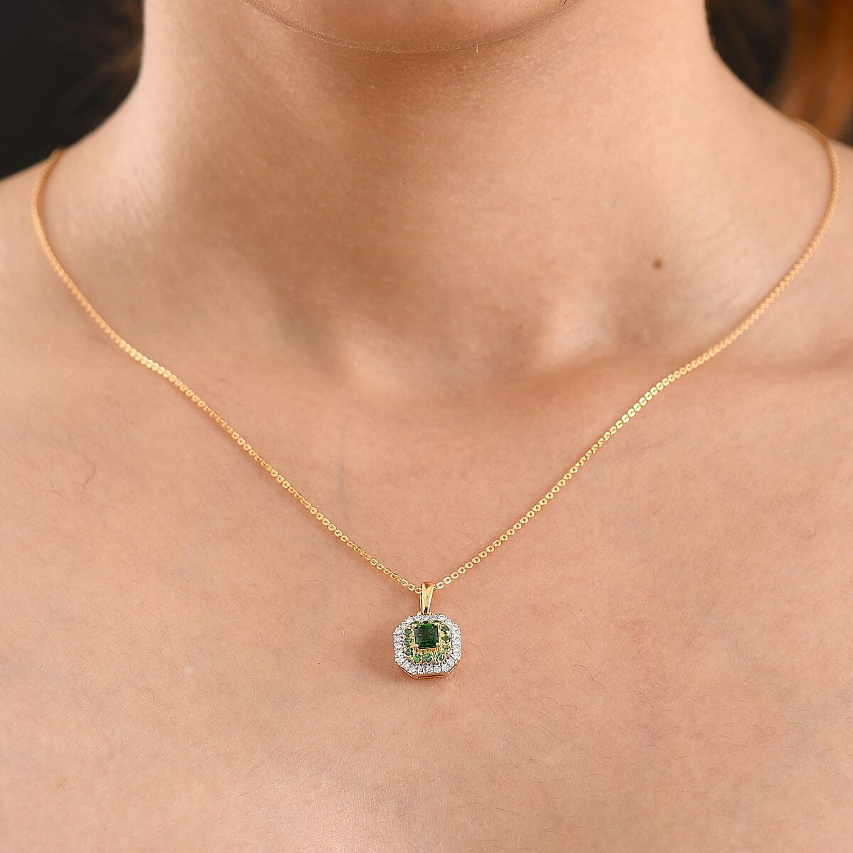 D'Joy AAA Tsavorite Garnet and Moissanite 0.80 ctw Pendant Necklace in 18K Vermeil Yellow Gold Over Sterling Silver 20 Inches  image number 2