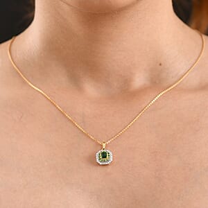 D'Joy AAA Tsavorite Garnet and Moissanite 0.80 ctw Pendant Necklace in 18K Vermeil Yellow Gold Over Sterling Silver 20 Inches 