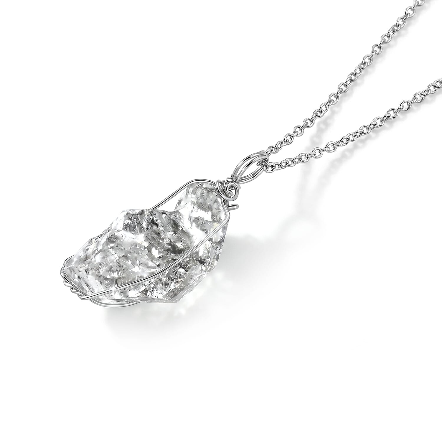 Herkimer Quartz 15.00 ctw Pendant in Silvertone with Stainless Steel (20 Inches)