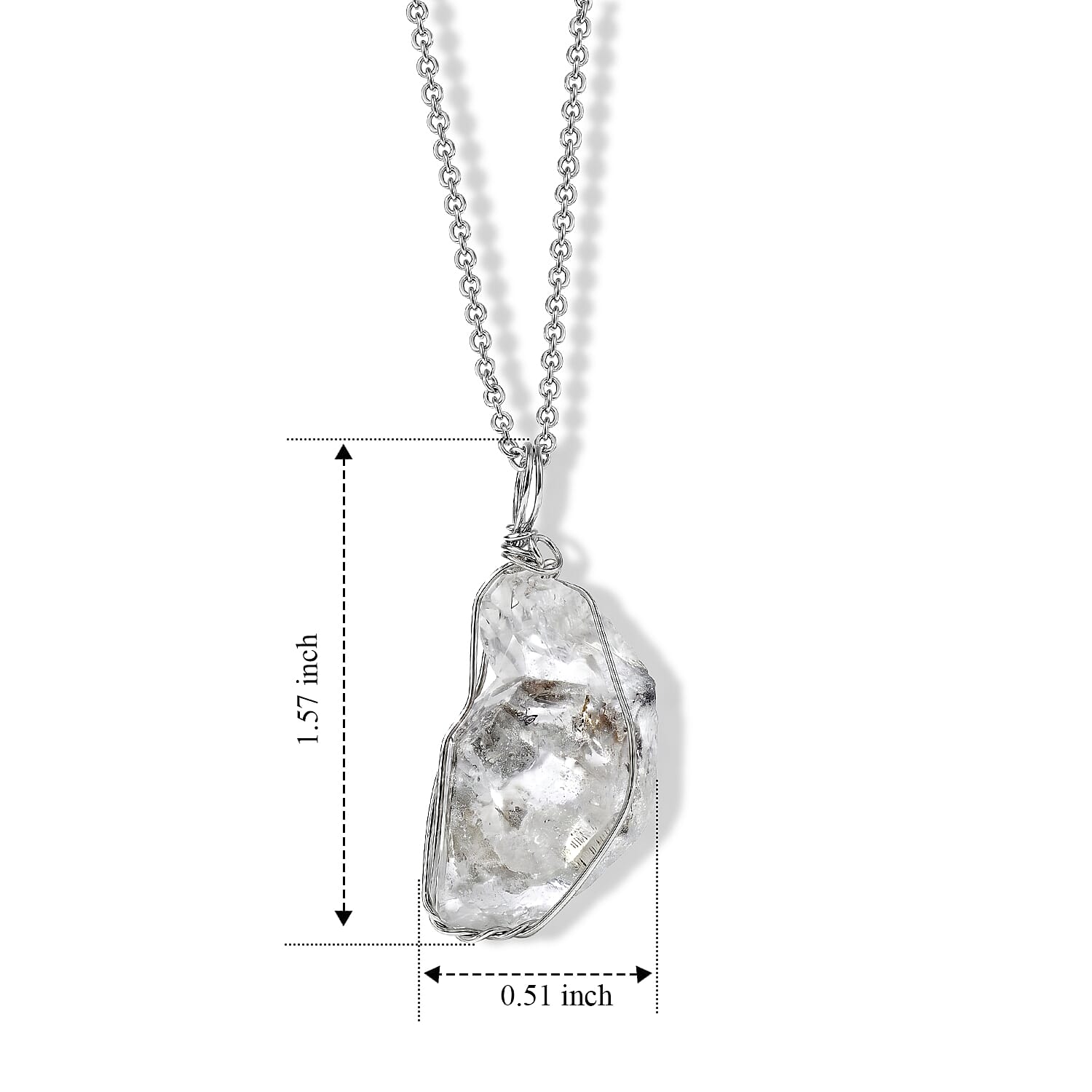 Herkimer Quartz 15.00 ctw Pendant in Silvertone with Stainless Steel (20 Inches)