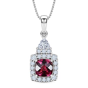 D'Joy Premium Checkerboard Cut Usambara Color Change Garnet and Moissanite 1.65 ctw Pendant Necklace in Rhodium Over Sterling Silver (18 Inches)