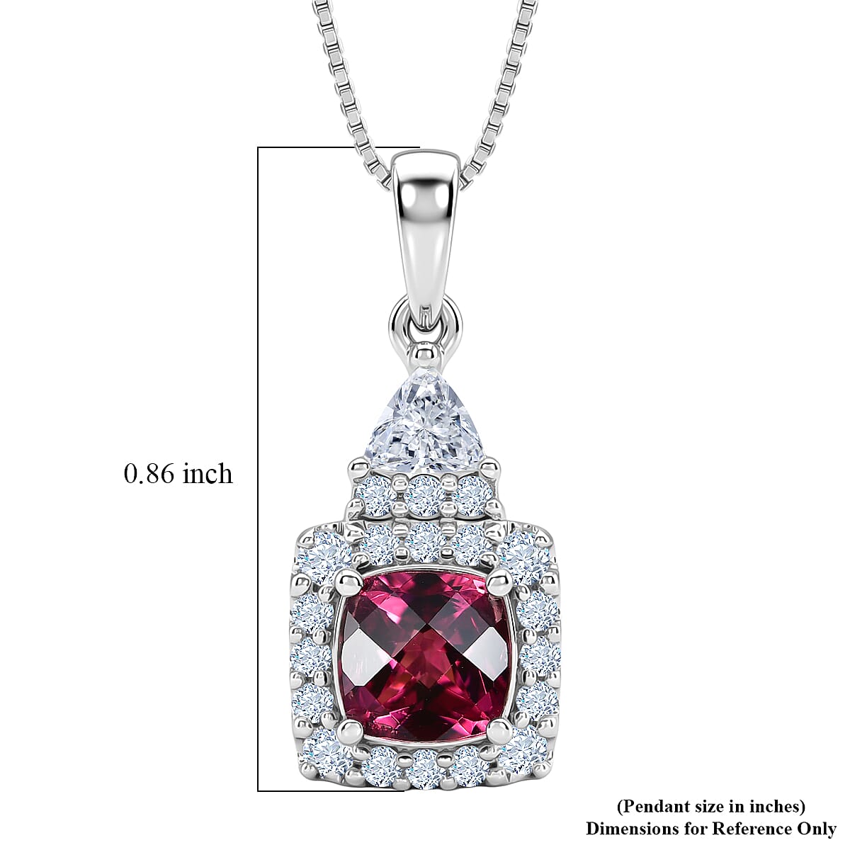 D'Joy Premium Checkerboard Cut Usambara Color Change Garnet and Moissanite 1.65 ctw Pendant Necklace in Rhodium Over Sterling Silver (18 Inches) image number 3