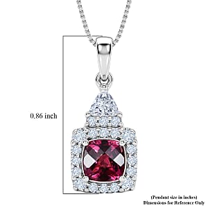 D'Joy Premium Checkerboard Cut Usambara Color Change Garnet and Moissanite 1.65 ctw Pendant Necklace in Rhodium Over Sterling Silver (18 Inches)