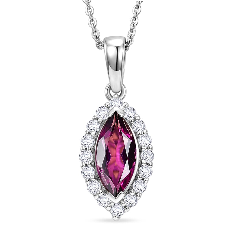 D'Joy Premium Radiant Ember Garnet and Moissanite 1.25 ctw Pendant Necklace in Rhodium Over Sterling Silver 18 Inches