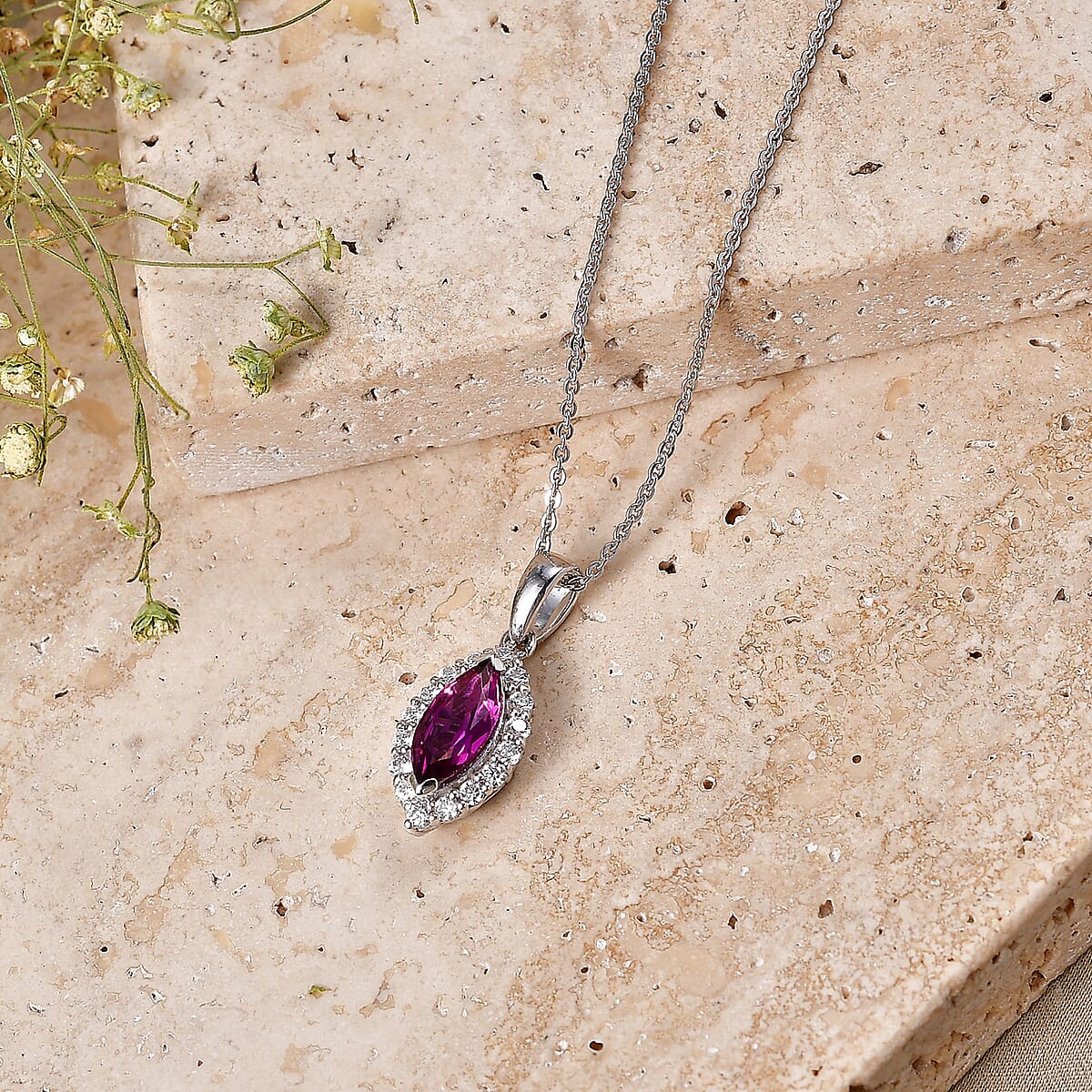 Certified & Appraised D'Joy Premium Radiant Ember Garnet and Moissanite 1.25 ctw Pendant Necklace in Rhodium Over Sterling Silver 18 Inches  image number 1