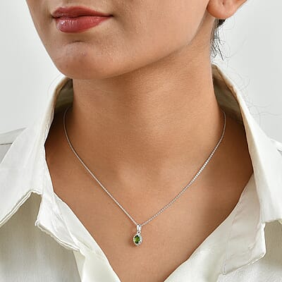 D'Joy Chrome Diopside and Diamond 0.50 ctw Pendant Necklace in Rhodium Over Sterling Silver 20 Inches