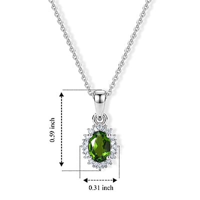 D'Joy Chrome Diopside and Diamond 0.50 ctw Pendant Necklace in Rhodium Over Sterling Silver 20 Inches