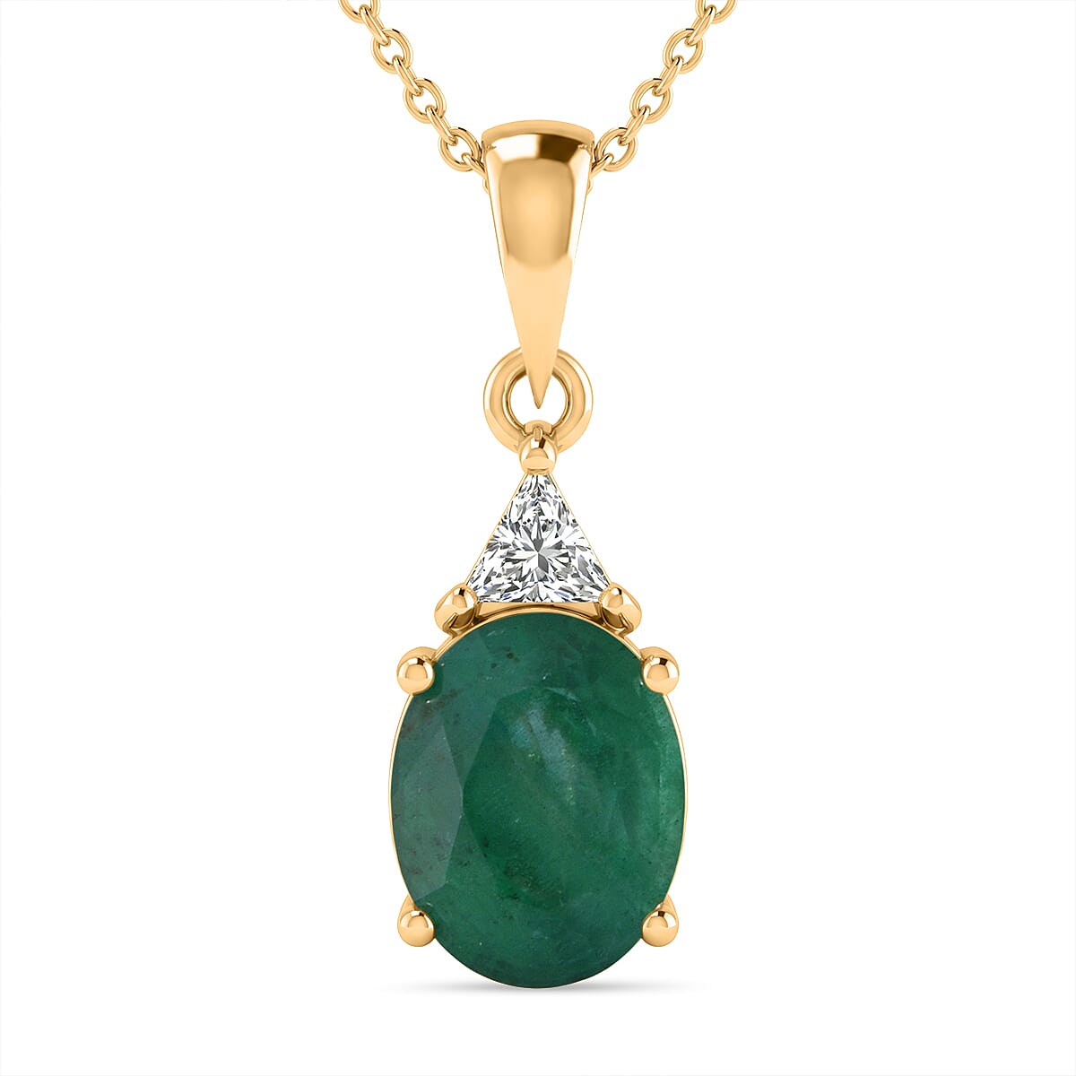 AAA Kagem Zambian Emerald and Luxuriant Lab Grown Diamond E-F VS 2.10 ctw Elegance Pendant Necklace in 10K Yellow Gold (18 Inches)