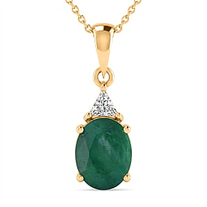 AAA Kagem Zambian Emerald and Luxuriant Lab Grown Diamond E-F VS 2.10 ctw Elegance Pendant Necklace in 10K Yellow Gold (18 Inches)