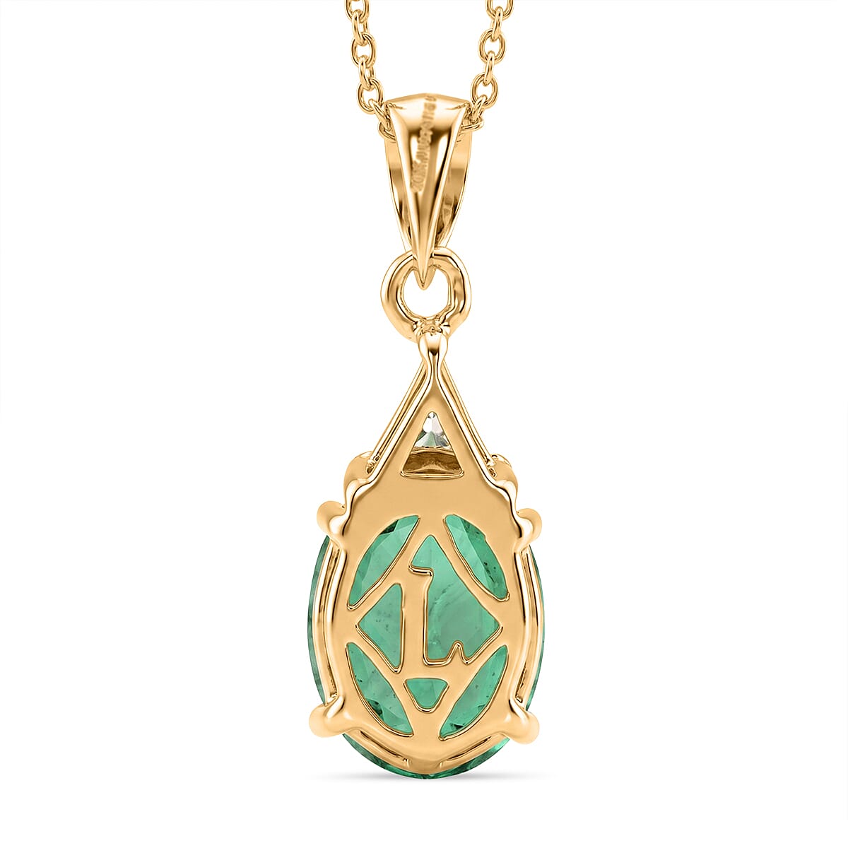 AAA Kagem Zambian Emerald and Luxuriant Lab Grown Diamond E-F VS 2.10 ctw Elegance Pendant Necklace in 10K Yellow Gold (18 Inches) image number 4