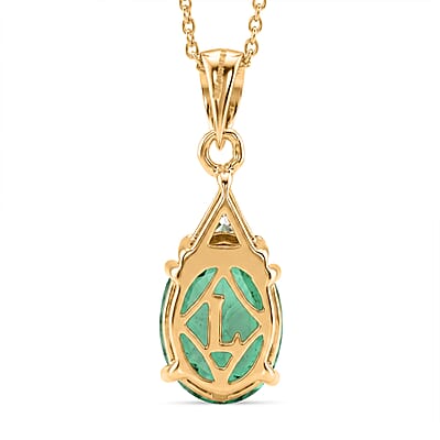 AAA Kagem Zambian Emerald and Luxuriant Lab Grown Diamond E-F VS 2.10 ctw Elegance Pendant Necklace in 10K Yellow Gold (18 Inches)