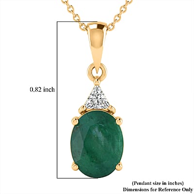 AAA Kagem Zambian Emerald and Luxuriant Lab Grown Diamond E-F VS 2.10 ctw Elegance Pendant Necklace in 10K Yellow Gold (18 Inches)