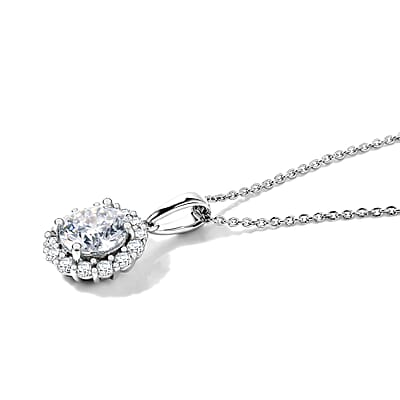 D'Joy Moissanite 2.30 ctw Pendant Necklace in Rhodium Over Sterling Silver 20 Inches