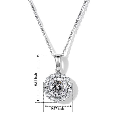 D'Joy Moissanite 2.30 ctw Pendant Necklace in Rhodium Over Sterling Silver 20 Inches