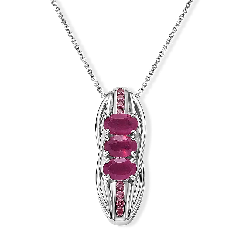 D'Joy Niassa Ruby (FF) and Red Sapphire 2.25 ctw Pendant Necklace in Rhodium Over Sterling Silver 20 Inches