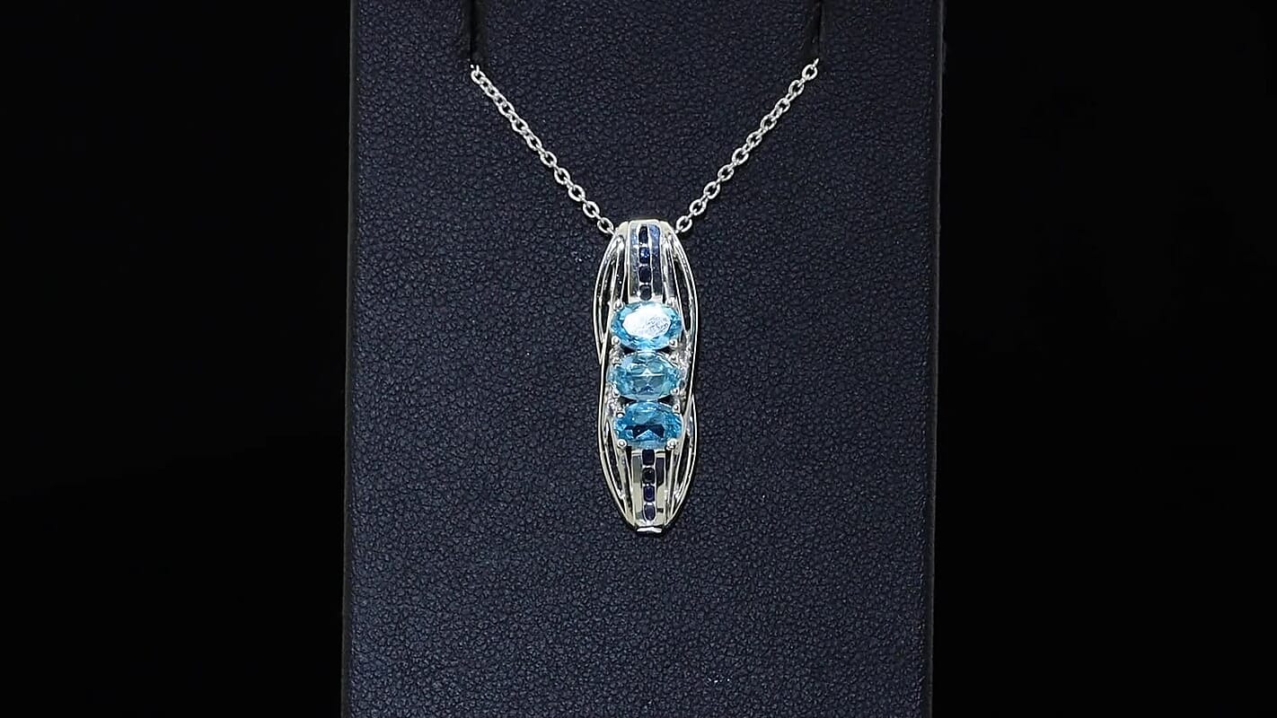 D''Joy Betroka Blue Apatite, Kanchanaburi Blue Sapphire Pendant Necklace (20 Inches) in Rhodium Over Sterling Silver 1.50 ctw