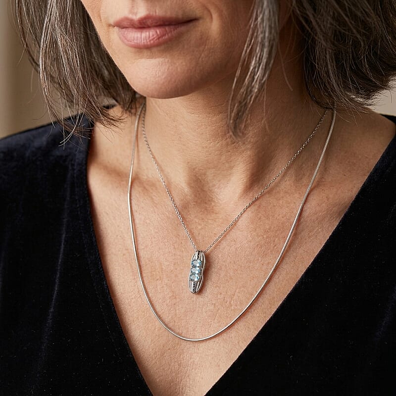 D'Joy Betroka Blue Apatite and Kanchanaburi Blue Sapphire 1.50 ctw Pendant Necklace in Rhodium Over Sterling Silver 20 Inches