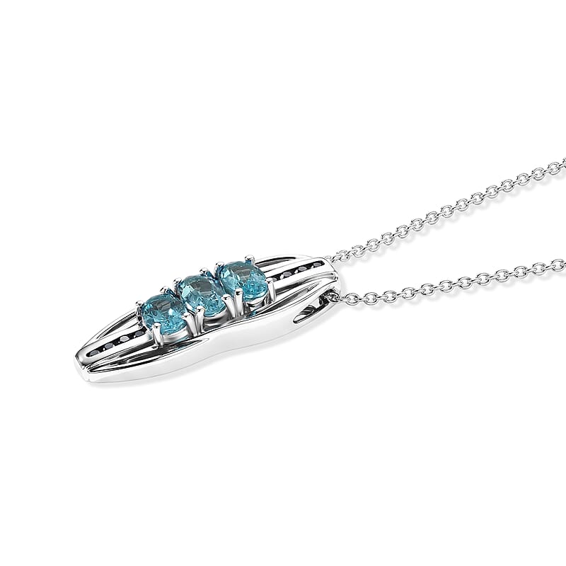 D'Joy Betroka Blue Apatite and Kanchanaburi Blue Sapphire 1.50 ctw Pendant Necklace in Rhodium Over Sterling Silver 20 Inches