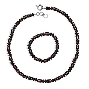 EverTrue Red Jasper 410.00 ctw Beaded Stretch Bracelet and Necklace 20 Inches in Platinum Bond