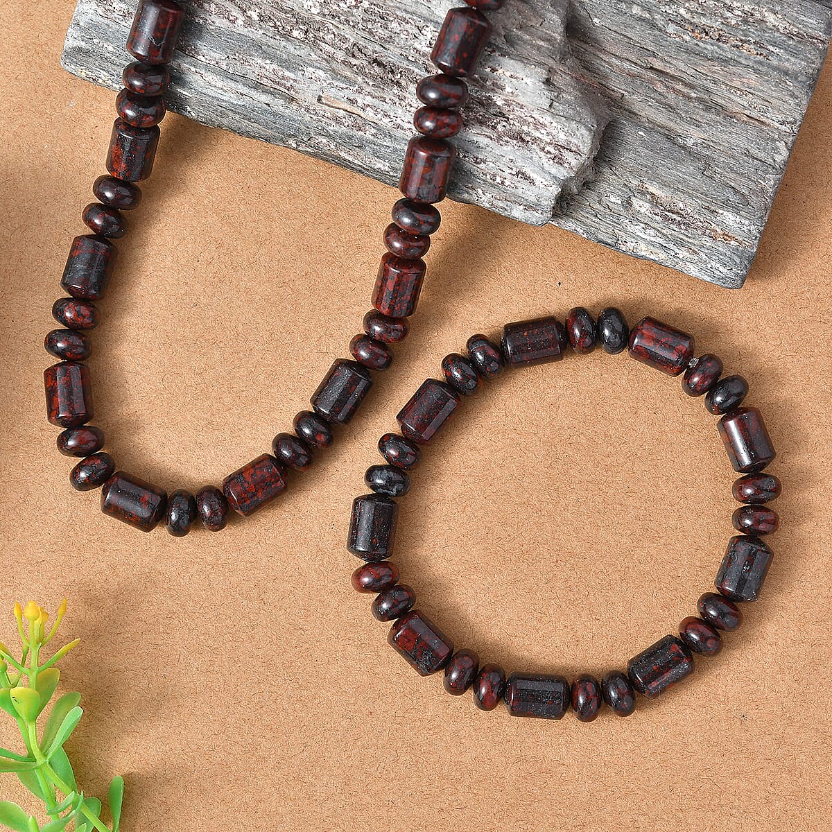 EverTrue Red Jasper Beaded Stretch Bracelet and Necklace (20 Inches) in Platinum Bond 410.00 ctw image number 1