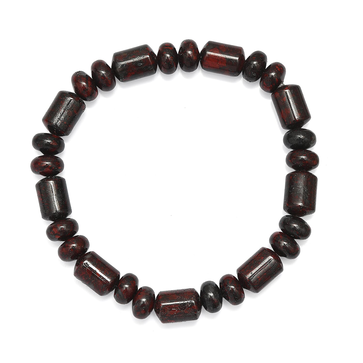 EverTrue Red Jasper 410.00 ctw Beaded Stretch Bracelet and Necklace 20 Inches in Platinum Bond
