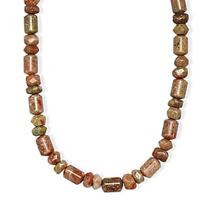 EverTrue Unakite 365.00 ctw Beaded Stretch Bracelet and Necklace 20 Inches in Platinum Bond
