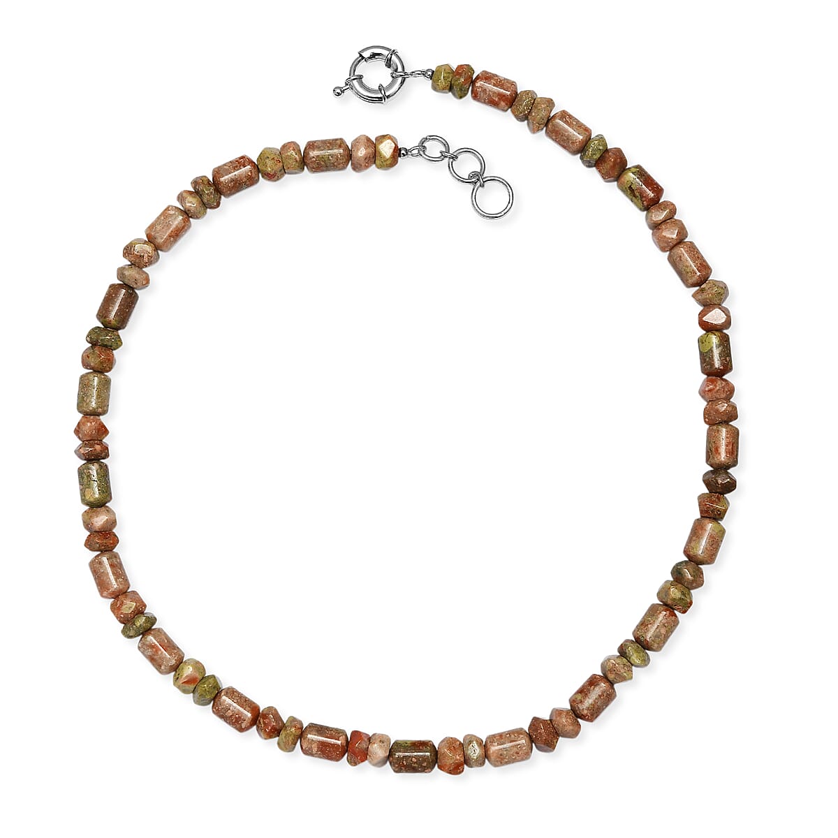 EverTrue Unakite 365.00 ctw Beaded Stretch Bracelet and Necklace 20 Inches in Platinum Bond image number 4