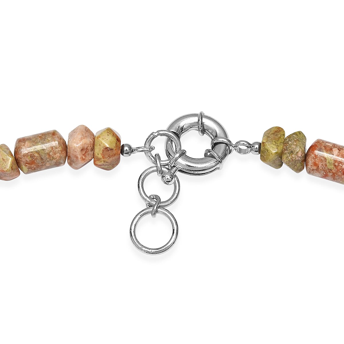 EverTrue Unakite 365.00 ctw Beaded Stretch Bracelet and Necklace 20 Inches in Platinum Bond image number 5