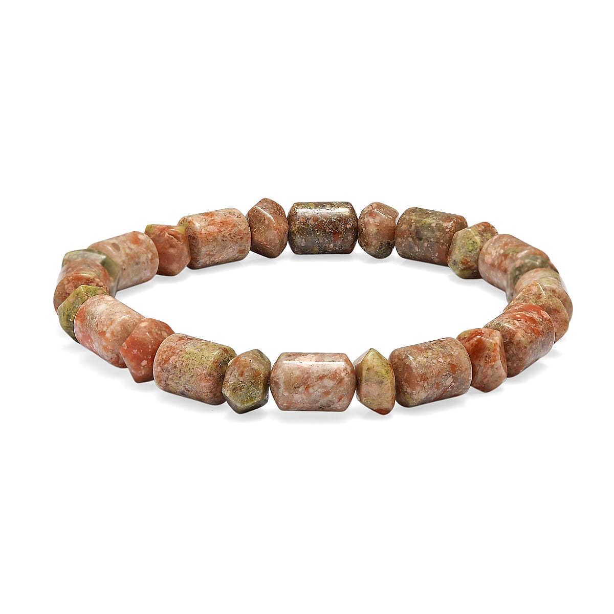 EverTrue Unakite 365.00 ctw Beaded Stretch Bracelet and Necklace 20 Inches in Platinum Bond image number 6