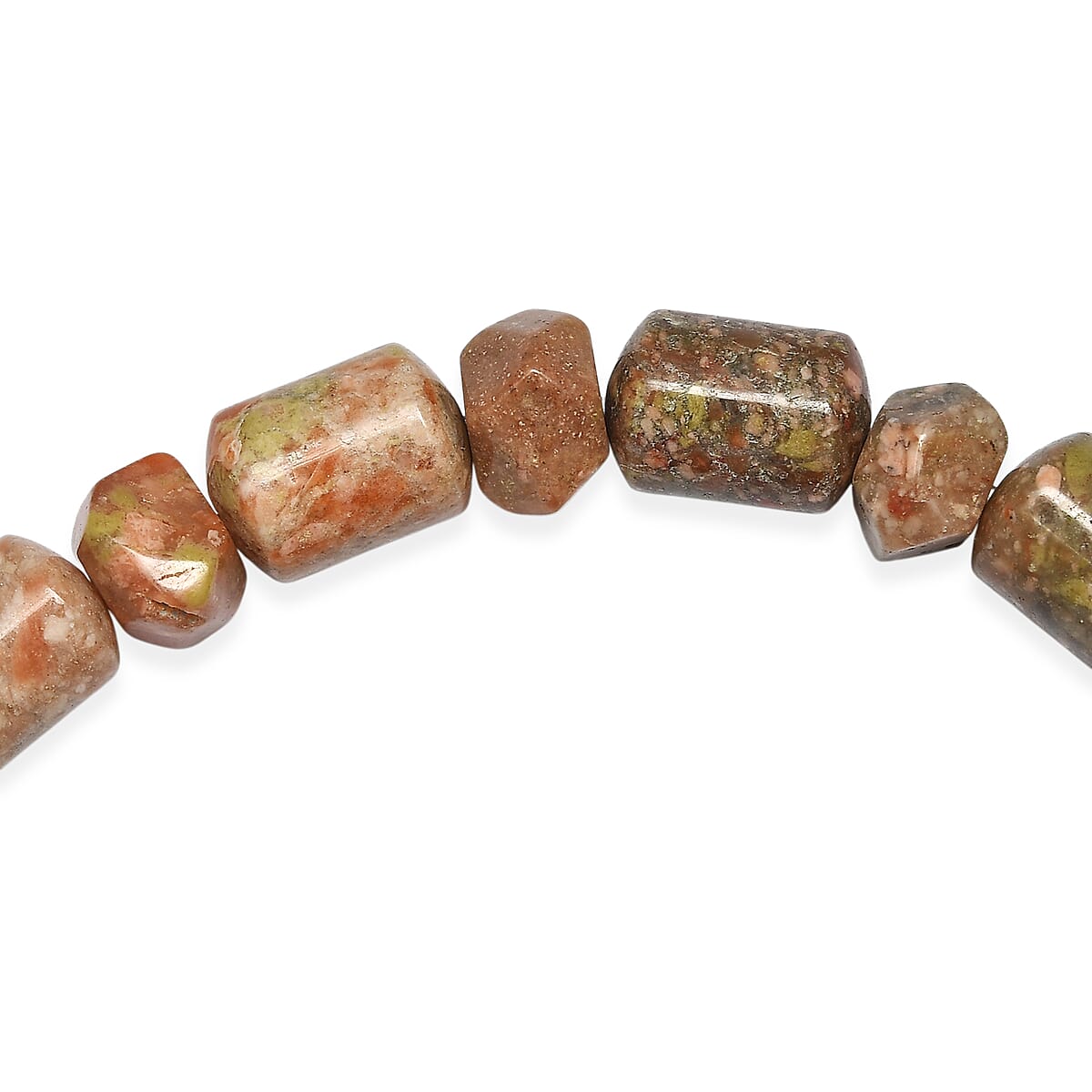 EverTrue Unakite 365.00 ctw Beaded Stretch Bracelet and Necklace 20 Inches in Platinum Bond image number 7