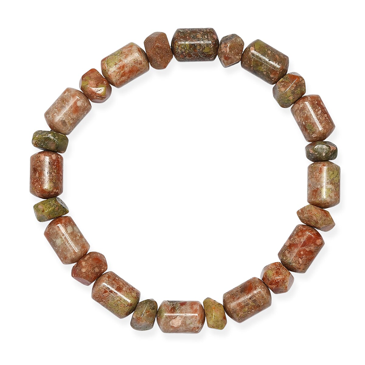EverTrue Unakite 365.00 ctw Beaded Stretch Bracelet and Necklace 20 Inches in Platinum Bond image number 8