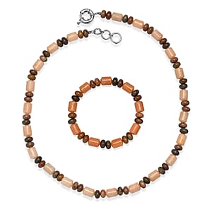 EverTrue Picasso Jasper 375.00 ctw Beaded Stretch Bracelet and Necklace 20 Inches in Platinum Bond