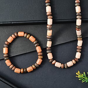 EverTrue Picasso Jasper 375.00 ctw Beaded Stretch Bracelet and Necklace 20 Inches in Platinum Bond