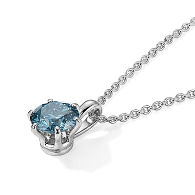 Luxuriant Lab Grown Blue Diamond (IR) SI 1.00 ctw Pendant Necklace in 10K White Gold 20 Inches