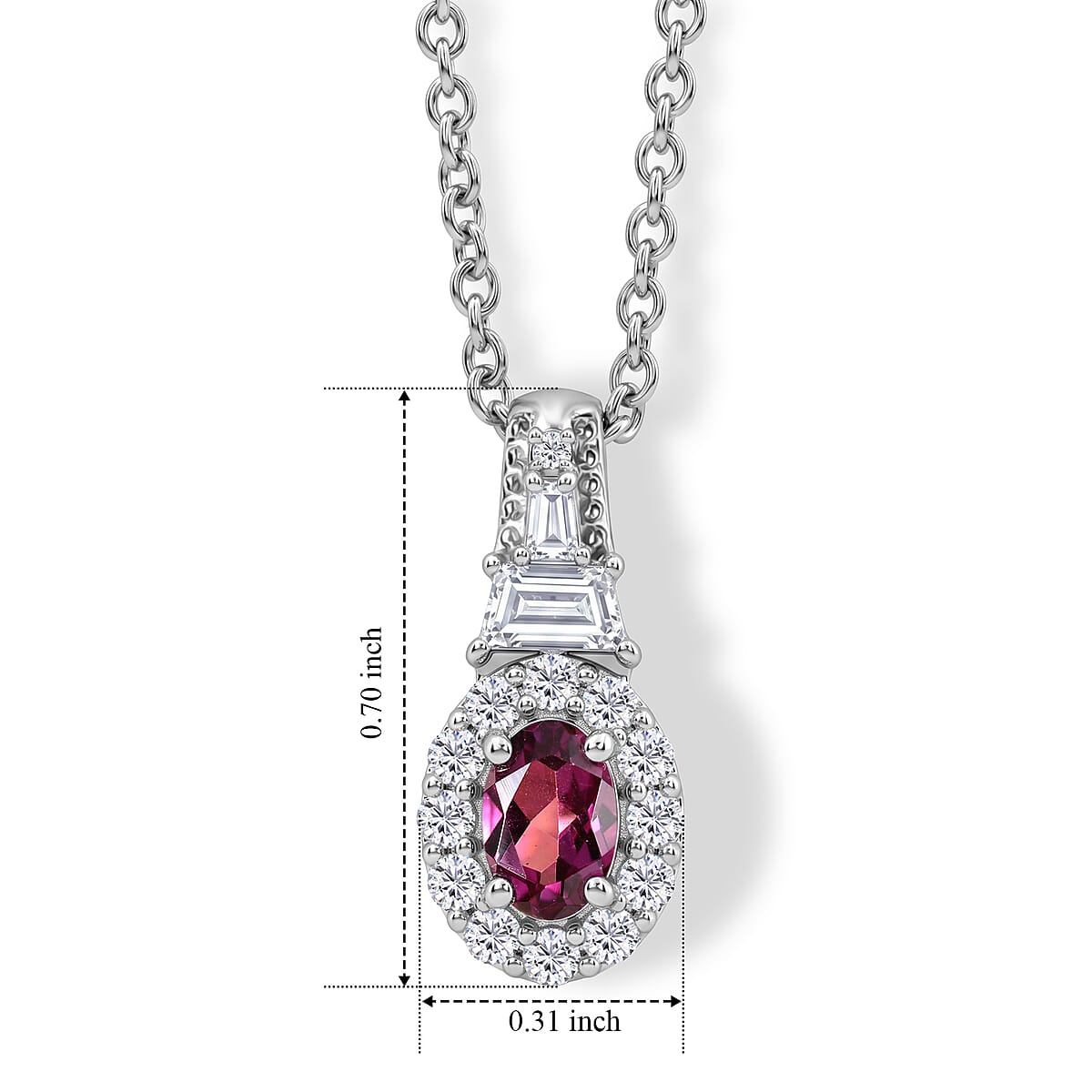 D'Joy Premium Radiant Ember Garnet, White Zircon Vintage Medallion Collection Pendant in Rhodium Over Sterling Silver with Stainless Steel Necklace (20 Inches) 1.10 ctw image number 4