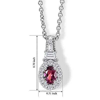 D'Joy Premium Radiant Ember Garnet and White Zircon 1.10 ctw Vintage Medallion Collection Pendant in Rhodium Over Sterling Silver with Stainless Steel Necklace (20 Inches)
