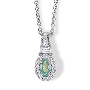 D'Joy Premium Kagem Zambian Emerald and White Zircon 0.90 ctw Vintage Medallion Collection Pendant in Rhodium Over Sterling Silver with Stainless Steel Necklace (20 Inches)