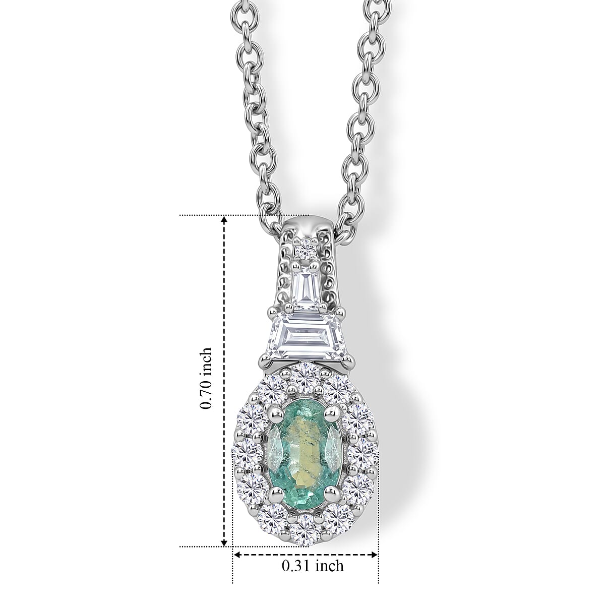 D'Joy Premium Kagem Zambian Emerald and White Zircon 0.90 ctw Vintage Medallion Collection Pendant in Rhodium Over Sterling Silver with Stainless Steel Necklace (20 Inches) image number 4