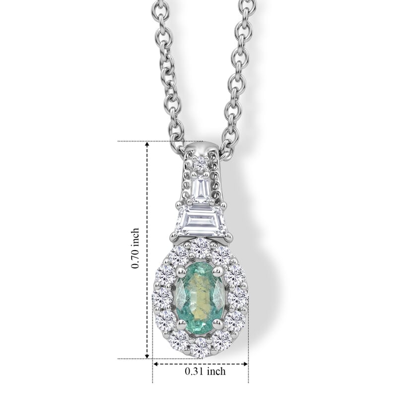 D'Joy Premium Kagem Zambian Emerald and White Zircon 0.90 ctw Vintage Medallion Collection Pendant in Rhodium Over Sterling Silver with Stainless Steel Necklace (20 Inches)