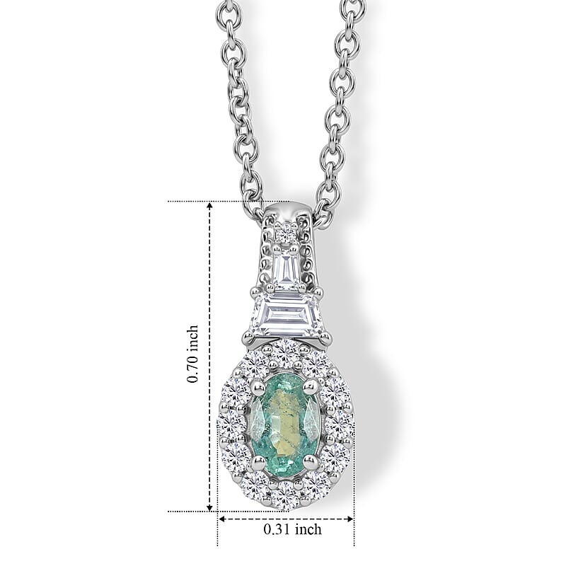 D'Joy Premium Kagem Zambian Emerald and White Zircon 0.90 ctw Vintage Medallion Collection Pendant in Rhodium Over Sterling Silver with Stainless Steel Necklace (20 Inches)