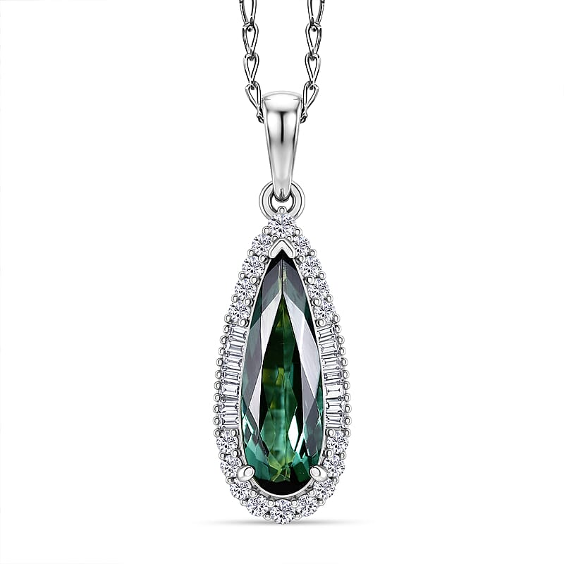 Certified & Appraised Rhapsody AAAA Pirineu Lagoon Tourmaline and Diamond VS 2.00 ctw Pendant Necklace in 950 Platinum 20 Inches