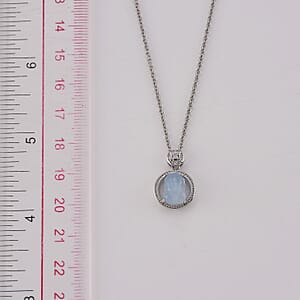 Aquamarine and Simulated Diamond 0.85 ctw Pendant in Silvertone with Stainless Steel Necklace (20 Inches)