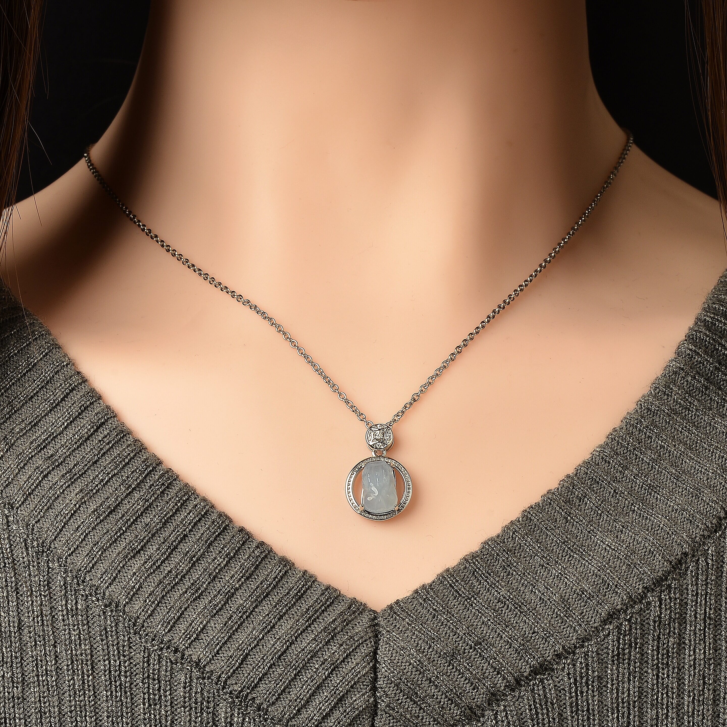 Aquamarine and Simulated Diamond 0.85 ctw Pendant in Silvertone with Stainless Steel Necklace (20 Inches)