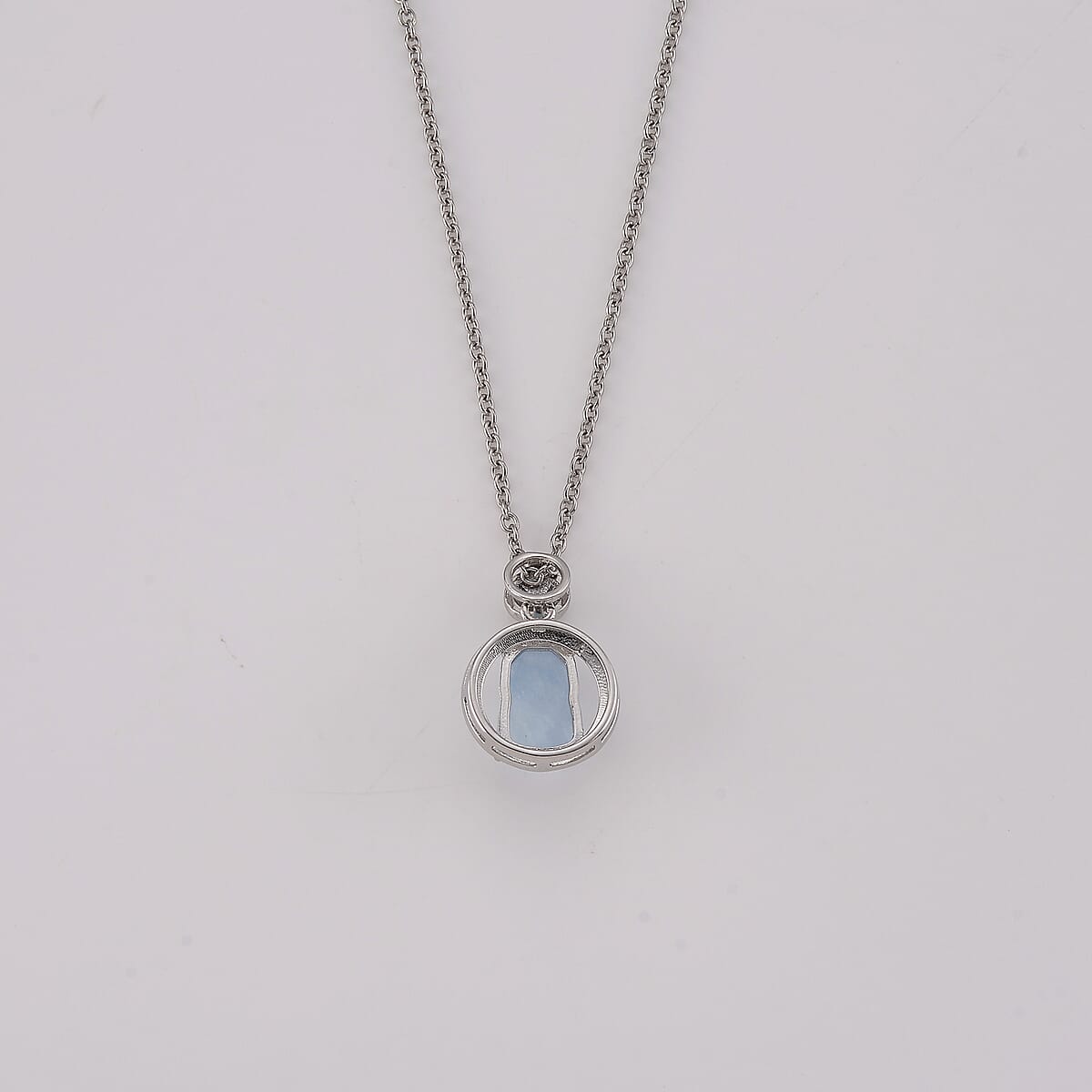 Aquamarine and Simulated Diamond 0.85 ctw Pendant in Silvertone with Stainless Steel Necklace (20 Inches) image number 3