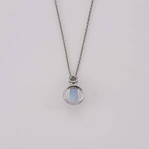 Aquamarine and Simulated Diamond 0.85 ctw Pendant in Silvertone with Stainless Steel Necklace (20 Inches)